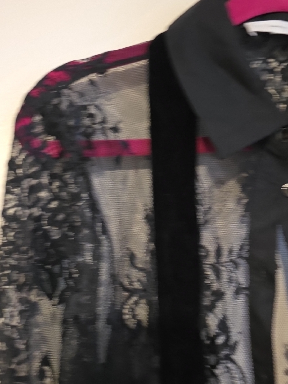 Sheer Black Lace Button-Up Blouse with Neck Ties - Picture 3 of 10